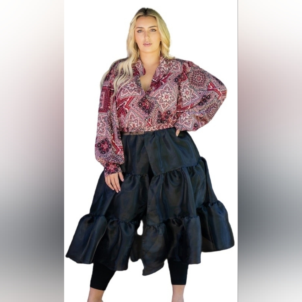 Karen T Design Pink Black Tiered Sheer Skirt Tunic Dress Womens Size Extra Large